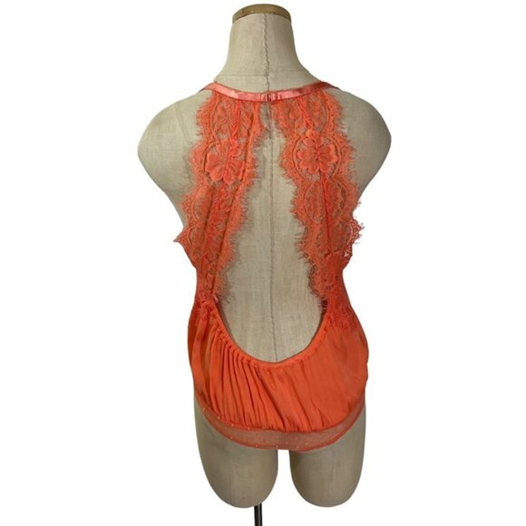 Intimately Free People bodysuit women's S Orange Lace scalloped edge halter neck - Picture 7 of 7